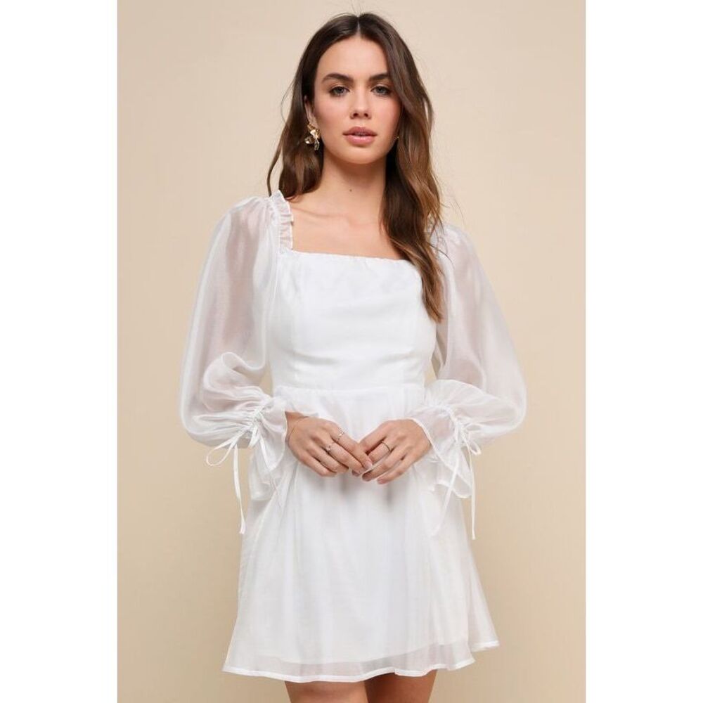 Lulus Darling Image White Chiffon Ruffled Off-the-shoulder Mini Dress - Size M